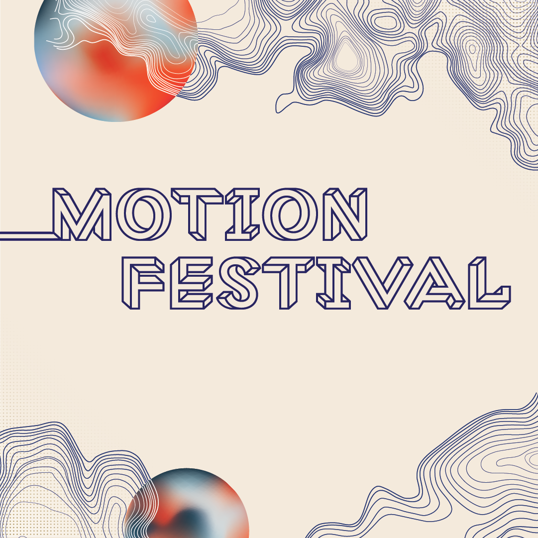 text that says motion festival with linear swirls around the edges