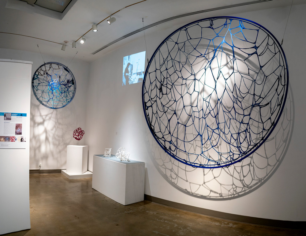 west gallery installation view of crochet peices