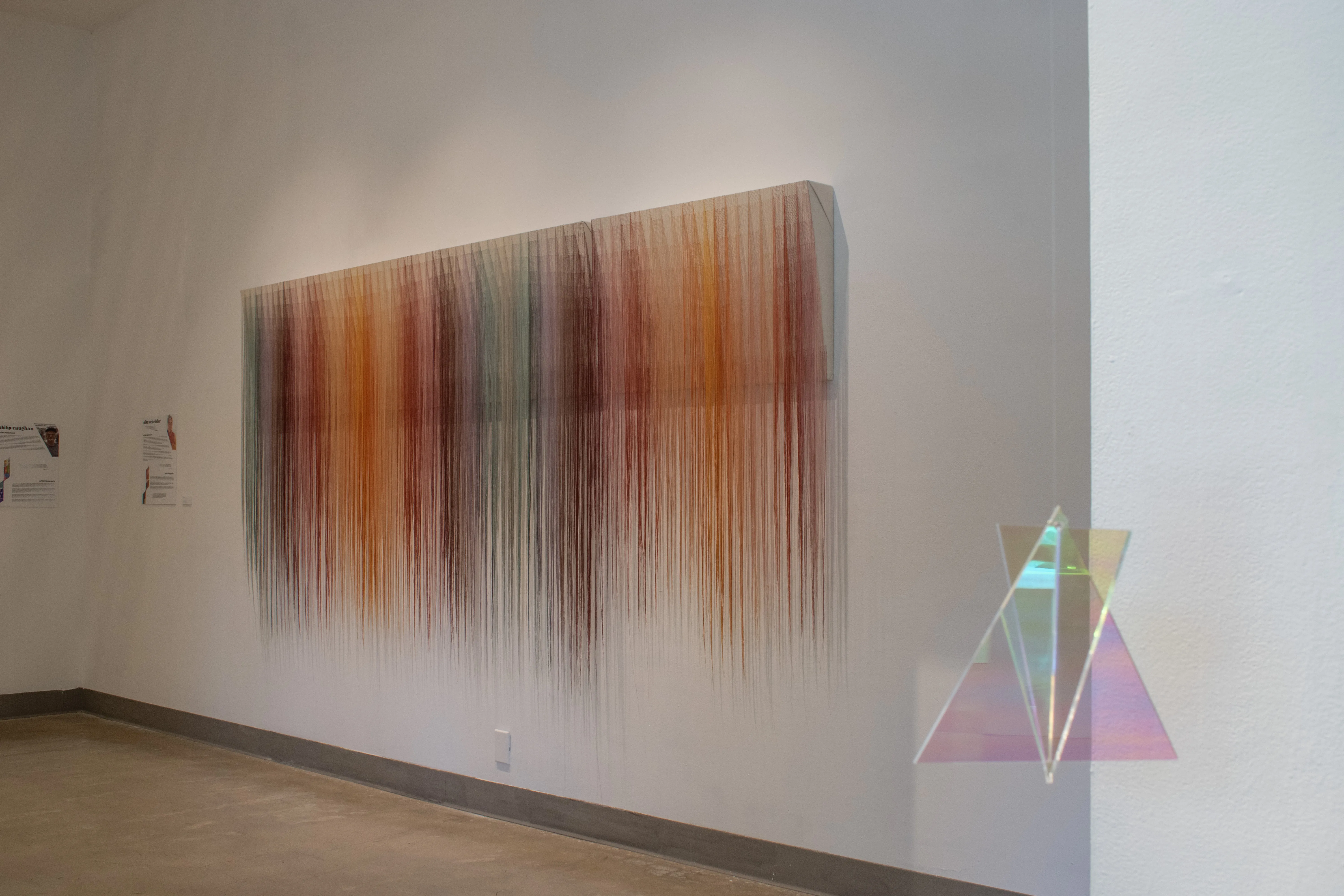 Detail shot of East Gallery featuring artwork from Seda Saar and Nike Schroeder.