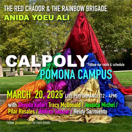 promotional image for red chador performance event.
