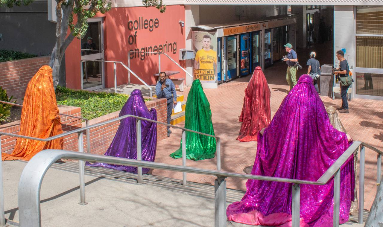Rainbow Brigade entering the College of Engineering.