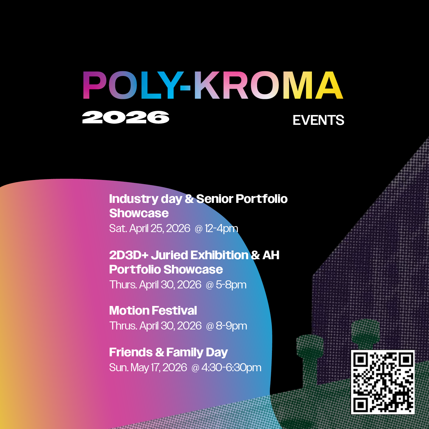 a promo image for "The Red Chador: Close Encounters" is shown. It shows an image of the artist along with the name of the exhibition along with dates for the exhibit length.