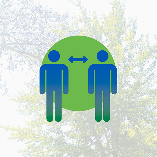 two blue human figure standing with an arrow between them showing the distance between them