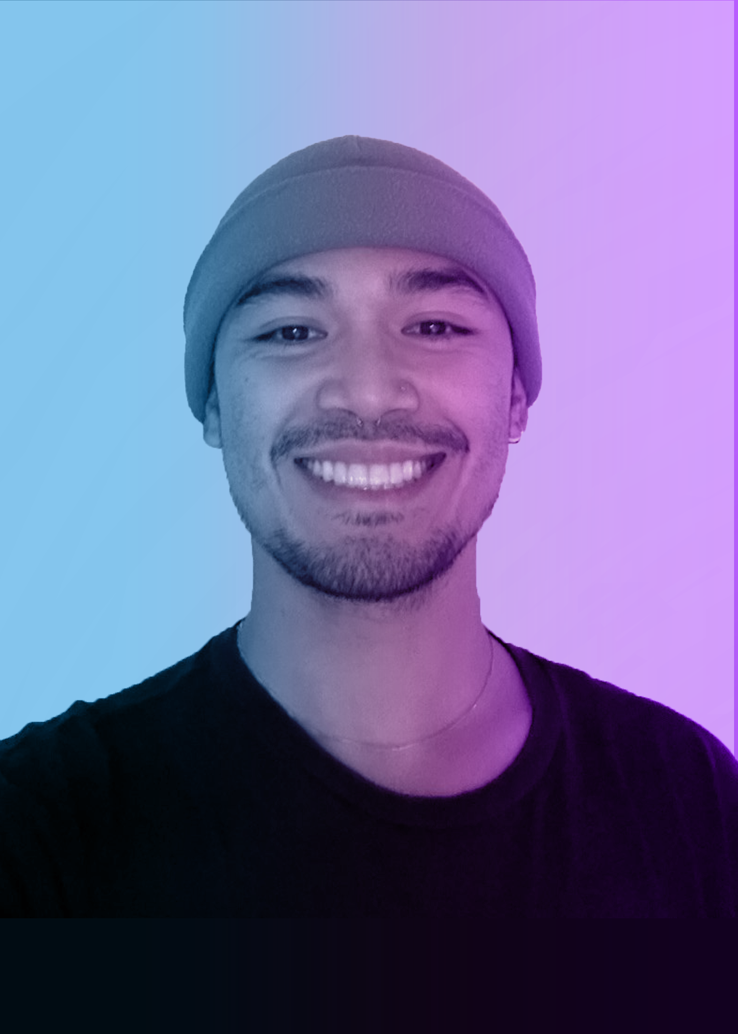 Photo of college student with purple and blue overlay