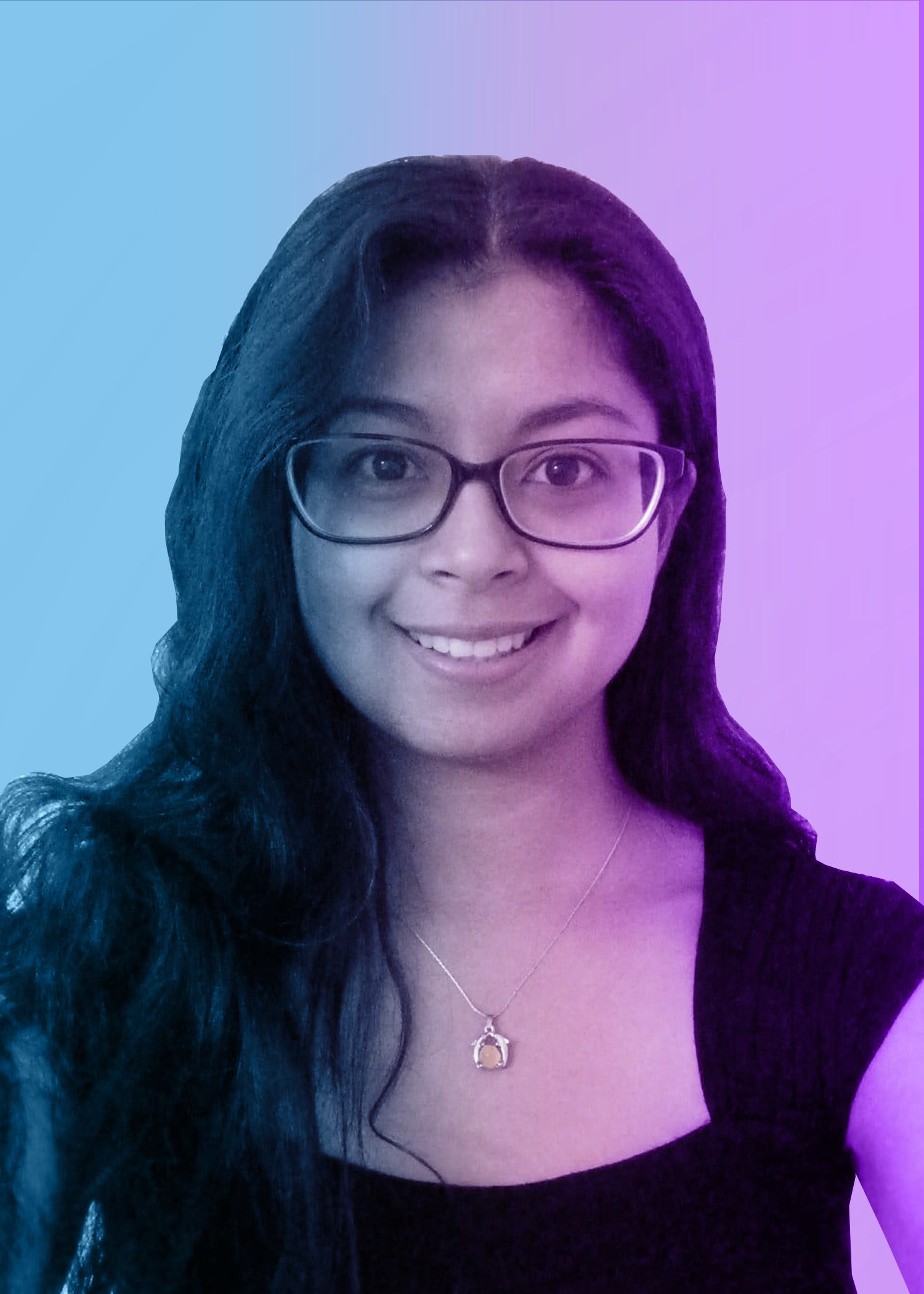 Photo of college student with purple and blue overlay