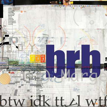 digital collage of lots of random internet abbreviations like 'lol', 'brb' and 'ttyl', numbers, and shapes