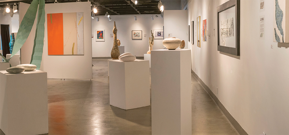 Installation view of "Ink & Clay 43". Exhibiting from September 16 - October 26, 2017, at the Kellogg Gallery. Photo Credit: Bill Gunn, Wolverine Photography.