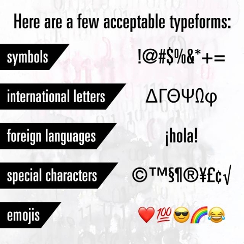 Here are a few acceptable typeforms