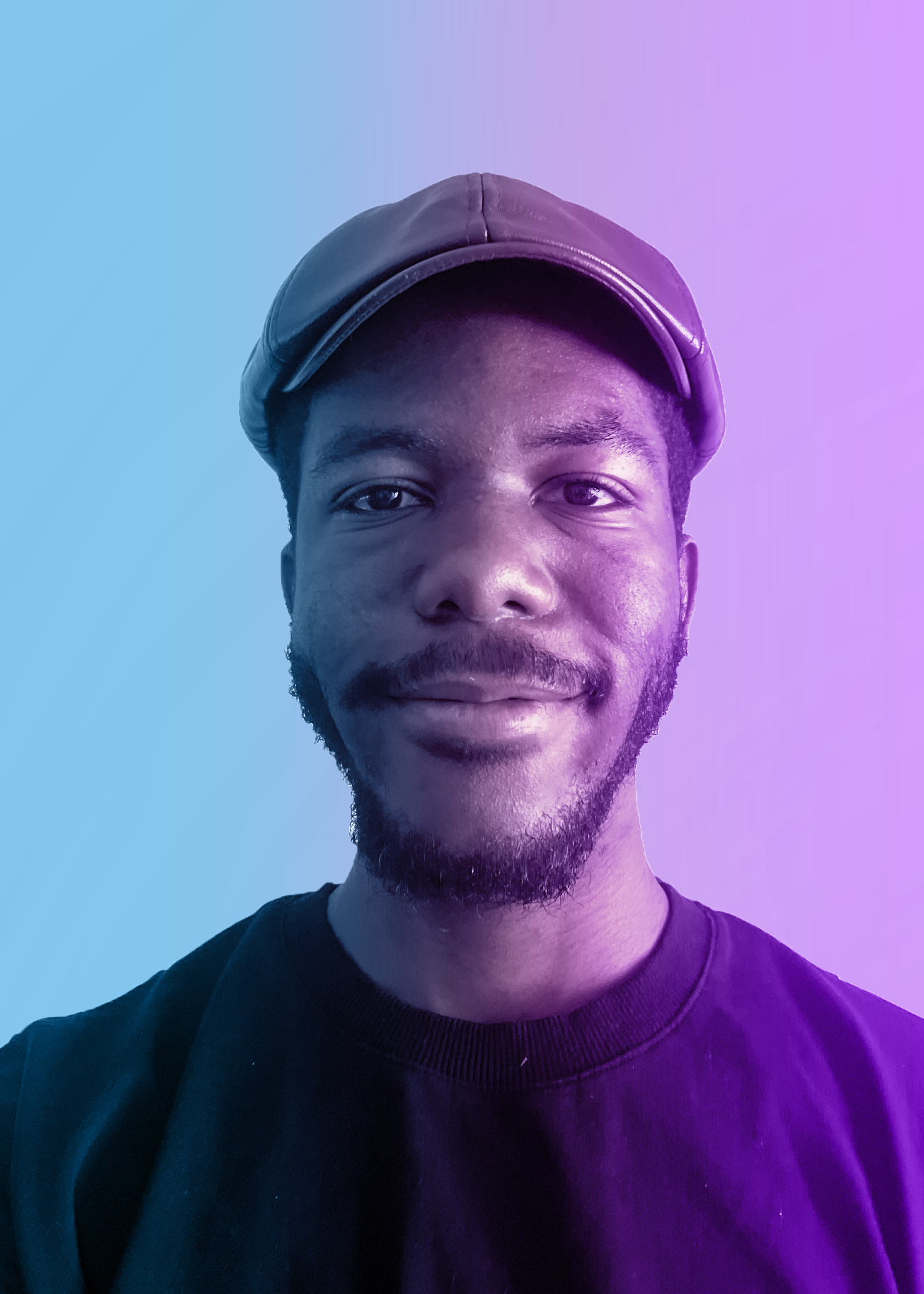 Photo of college student with purple and blue overlay