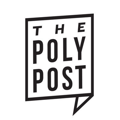 Black text in a black outline of a speech bubble reads: The Poly Post