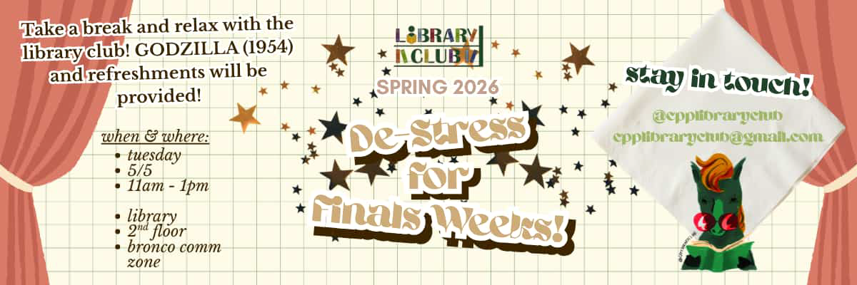 library club de stress for finals week relax with us refreshments will be provided may 5 11am-1pm 2nd floor 