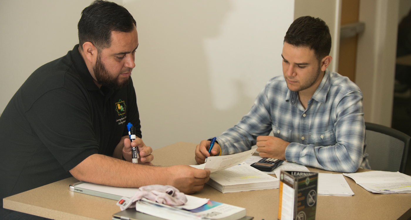 Two students work together at a tutoring appointment
