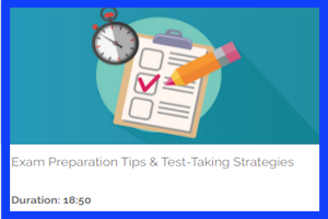 clock, clipboard, and pencil indicating a test