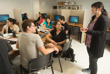 Dr. Seyranian lecturing her psychology class