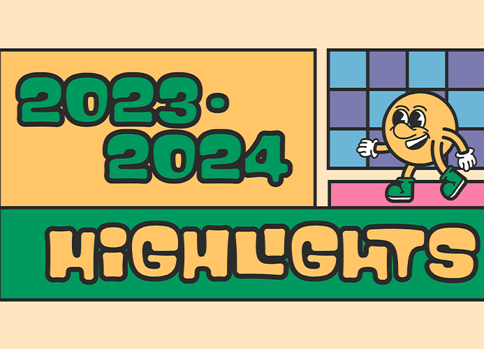 Colorful and retro looking graphic for the Highlight Video 2023-2024