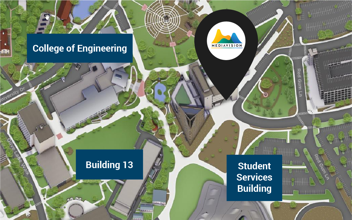 Map of MediaVision in relation to other buildings on campus