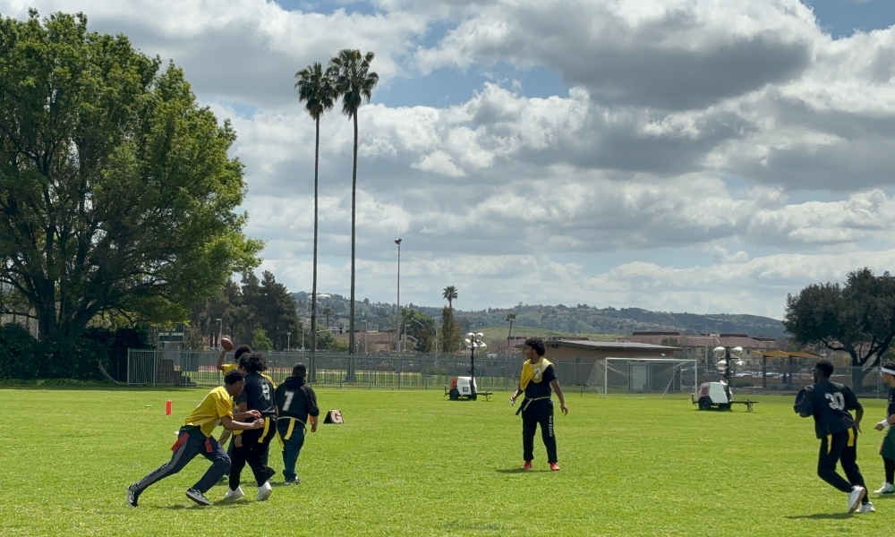 Students play on a field