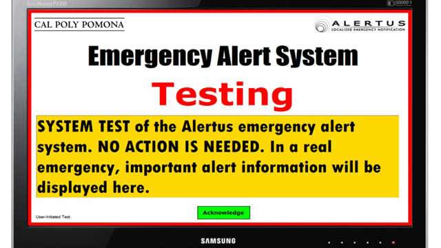 The university will conduct its quarterly Safety Alert System test on Thursday morning, Oct. 15.