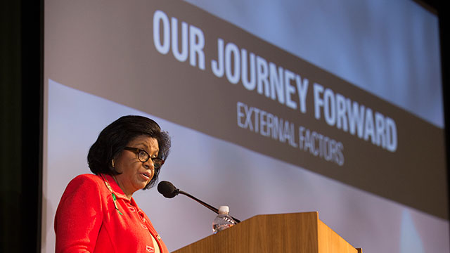 University President Soraya M. Coley shares her vision for Cal Poly Pomona's future at Convocation.