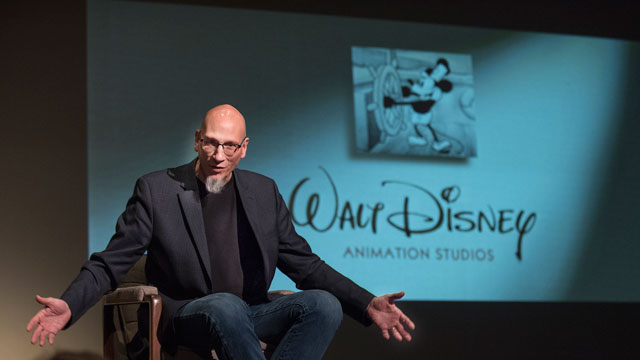 Oscar winning producer Roy Conli ('83, drama) talks to students about his career at The Walt Disney Animation Studios.