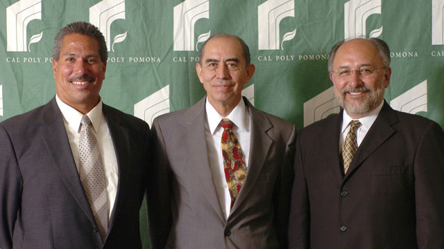 Aureliano Ruiz (center) was named counselor emeritus in 2006. He was recognized by then Academic Senate Chair Francis Flores (left) and President Emeritus Michael Ortiz.