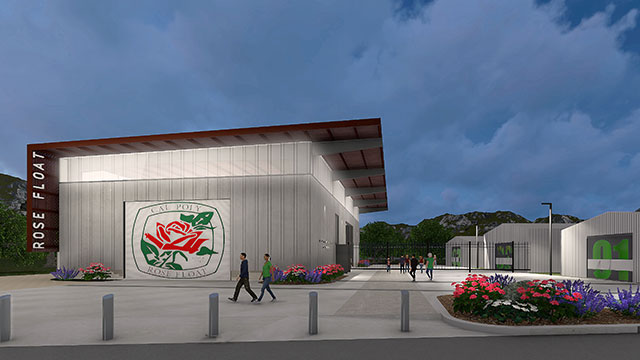 Rendering of the Cal Poly Pomona Rose Float Lab and Complex designed by the architecture firm Gensler and set to break ground in 2018.
