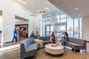 Students inside of Building 80 at the Collins College of Hospitality Management.