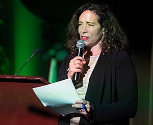 Faye Wachs, winner of the George Hart Award, speaks at the Provost's Awards.