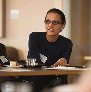 Engineering Assistant Professor Saeideh Fallah Fini discusses leadership during the reception.