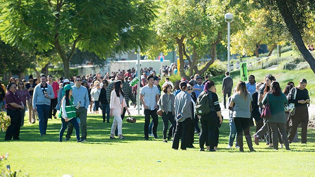 Campus wide evacuation during the 2018 Great California ShakeOut.