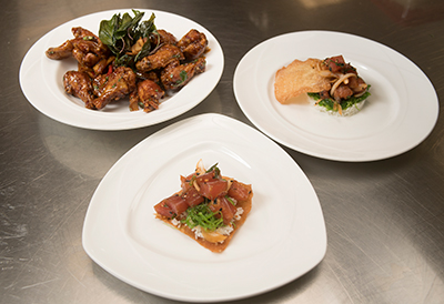 Plated food.