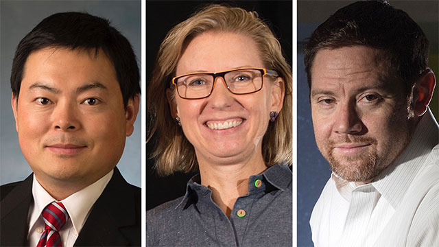 From left to right, Wen Cheng, Sarah Lorenzen and Matthew S. Povich received the highest distinction for CPP faculty in 2020.