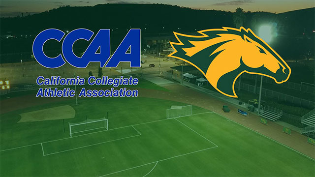 Bronco Athelitics Logo and CCAA logo over the fields at CPP.