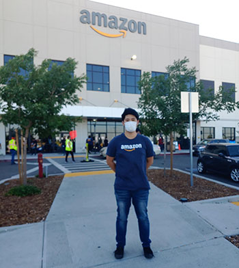 Samuel Kweon in front of Amazon HQ.