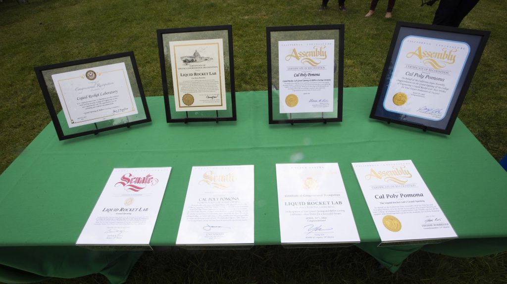 Political certificates during opening ceremonies for the Liquid Rocket Lab