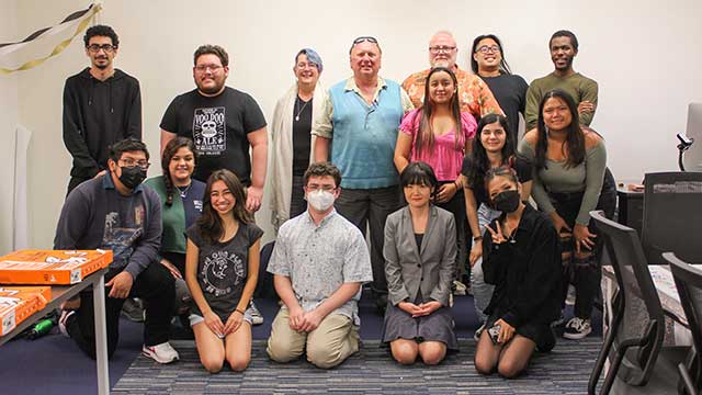 Kenneth Stahl and a group of students.