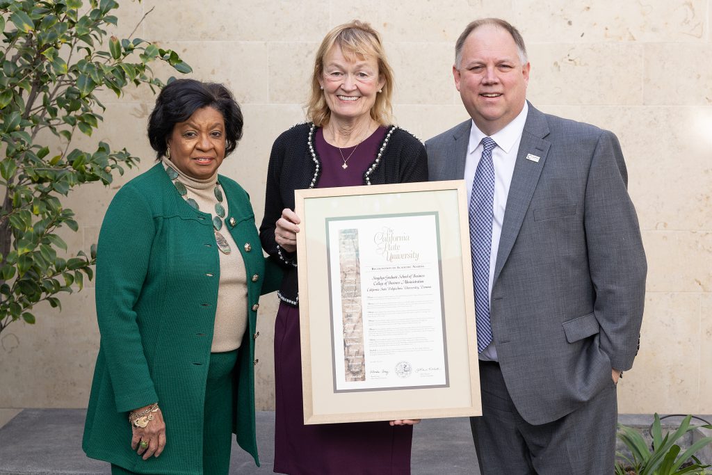 California State University, California State Polytechnic University, Pomona, Singelyn, Board of Trustees, Cal Poly Pomona The approval for the naming of the Singelyn Graduate School of Business at California State Polytechnic University, Pomona, during the California State University Board of Trustees meeting on Nov. 16, 2022.