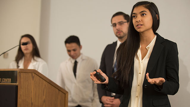 A student doing a presentation.