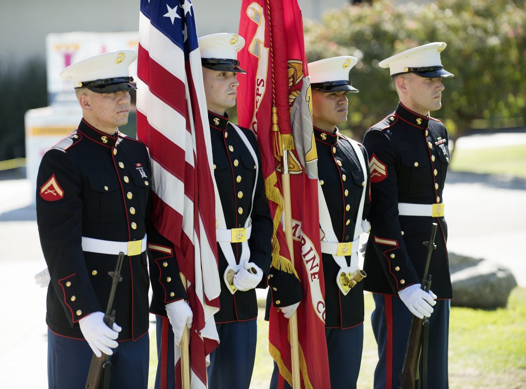 The Color Guard presents the flag during Veteran's Day celebration at Cal Poly Pomona November 8, 2016.