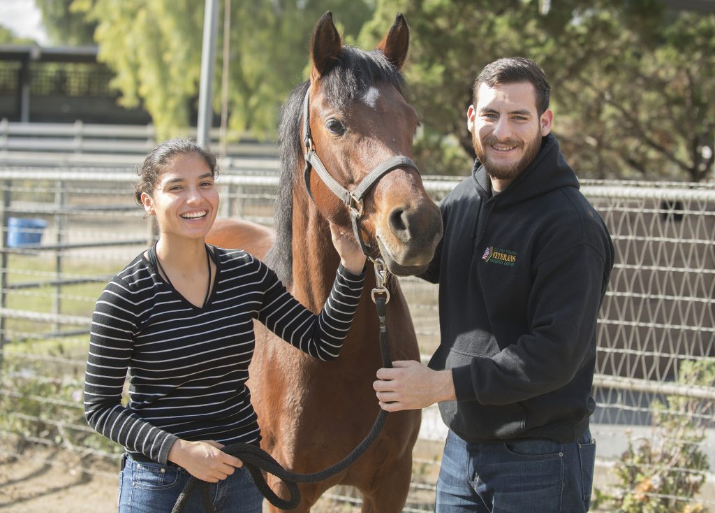 Veterans Jamie Orozco-Campos and Araceli Servin with CP Sophisticate during Horses for Heroes program at the Arabian Horse Center. Decmeber 4, 2019.