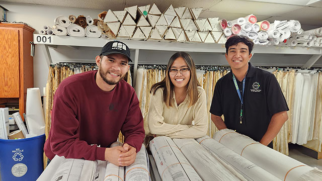 Students Guillermo Torres, from left, Pearl Sungkamee and alumnus Eddie Montoya ('19, urban and regional planning) receive valuable career exposure in Facilities Planning & Management.