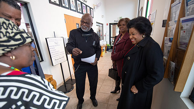 President Coley speaks to members of the Antioch Missionary Baptist Church. on Super Sunday.