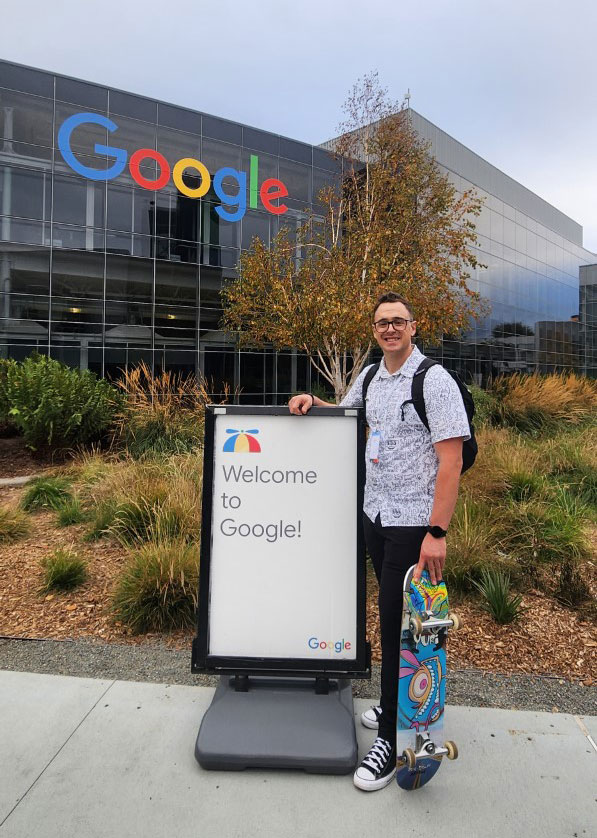 Jason Jones stands in front of google headquarters