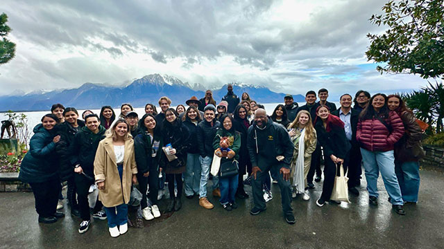 Professor Reese and students post in Montreux