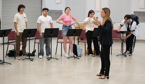 Assistant Music Professor Nita Baxani, teaching her first class at Cal Poly Pomona, Welcome to Music Foundations.