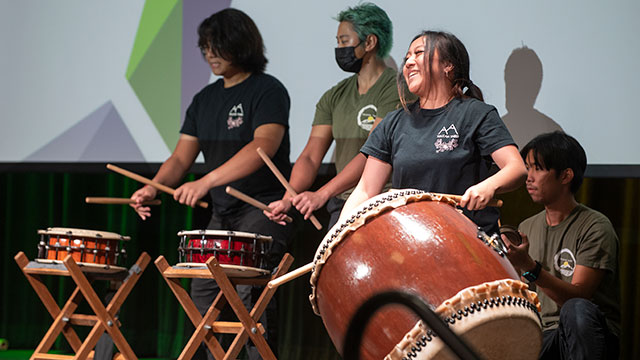 Taiko drummers perform during the mid-autumn festival.