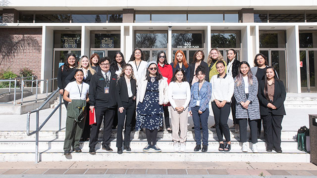 Students taking part in mock trial exercises at the Pomona Superior Courthouse May 8, 2023.