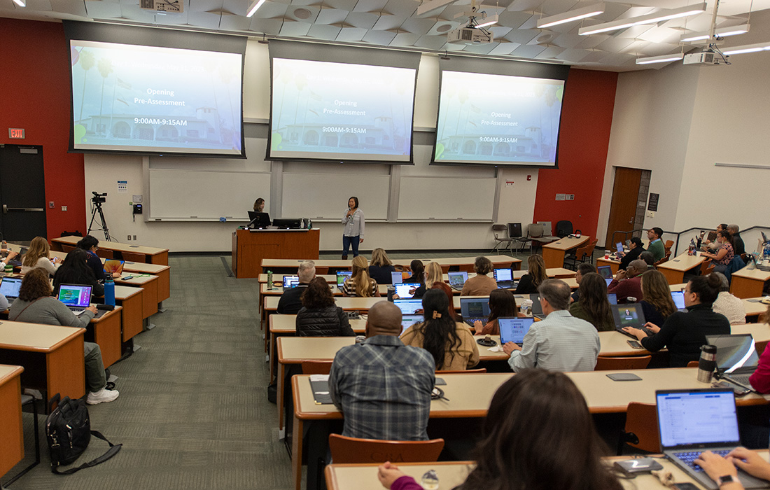 Winny Dong speaks during the 2023 Faculty and Staff Summer Conference.
