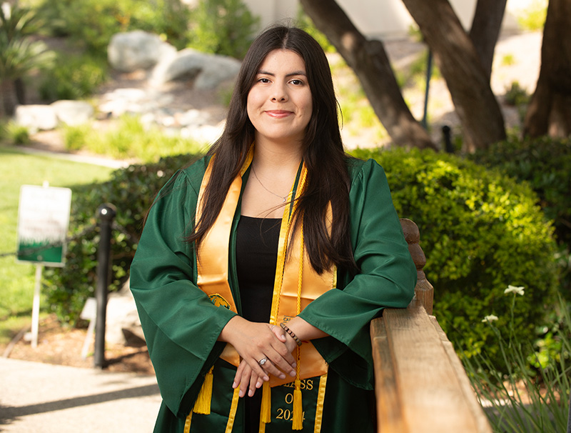 Natalie Gonzales poses at the Aratani Japanese Garden