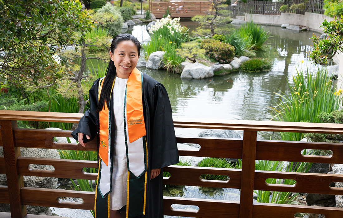 Susana Eng at the Aratani Japanese Garden at CPP.